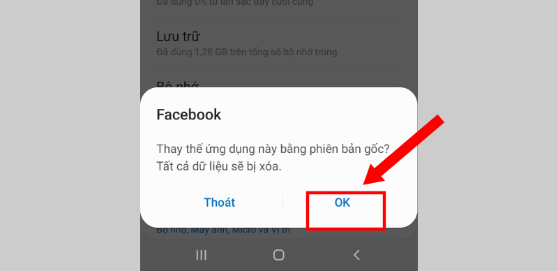 Nhấn OK khi bảng hỏi hiện ra